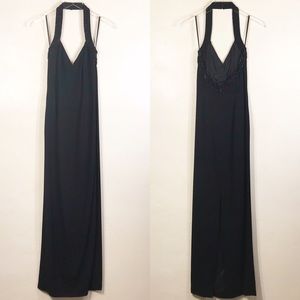 Cache | NWT Beaded Embellished V-Neck Halter Dress